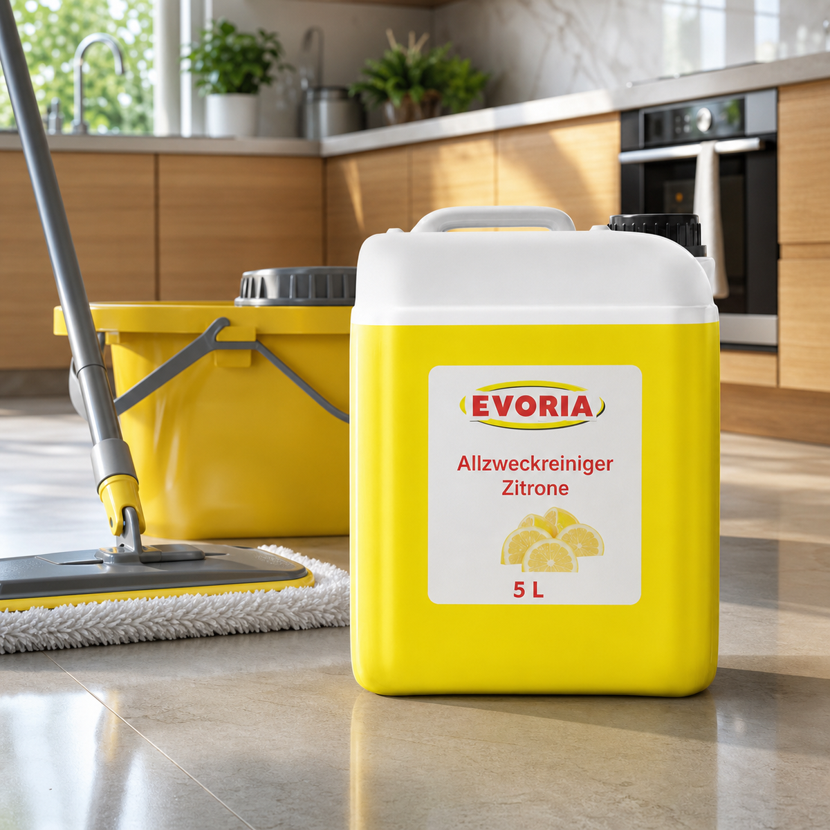 Evoria Allzweckreiniger Zitrone 5 Liter in einer modernen Küche