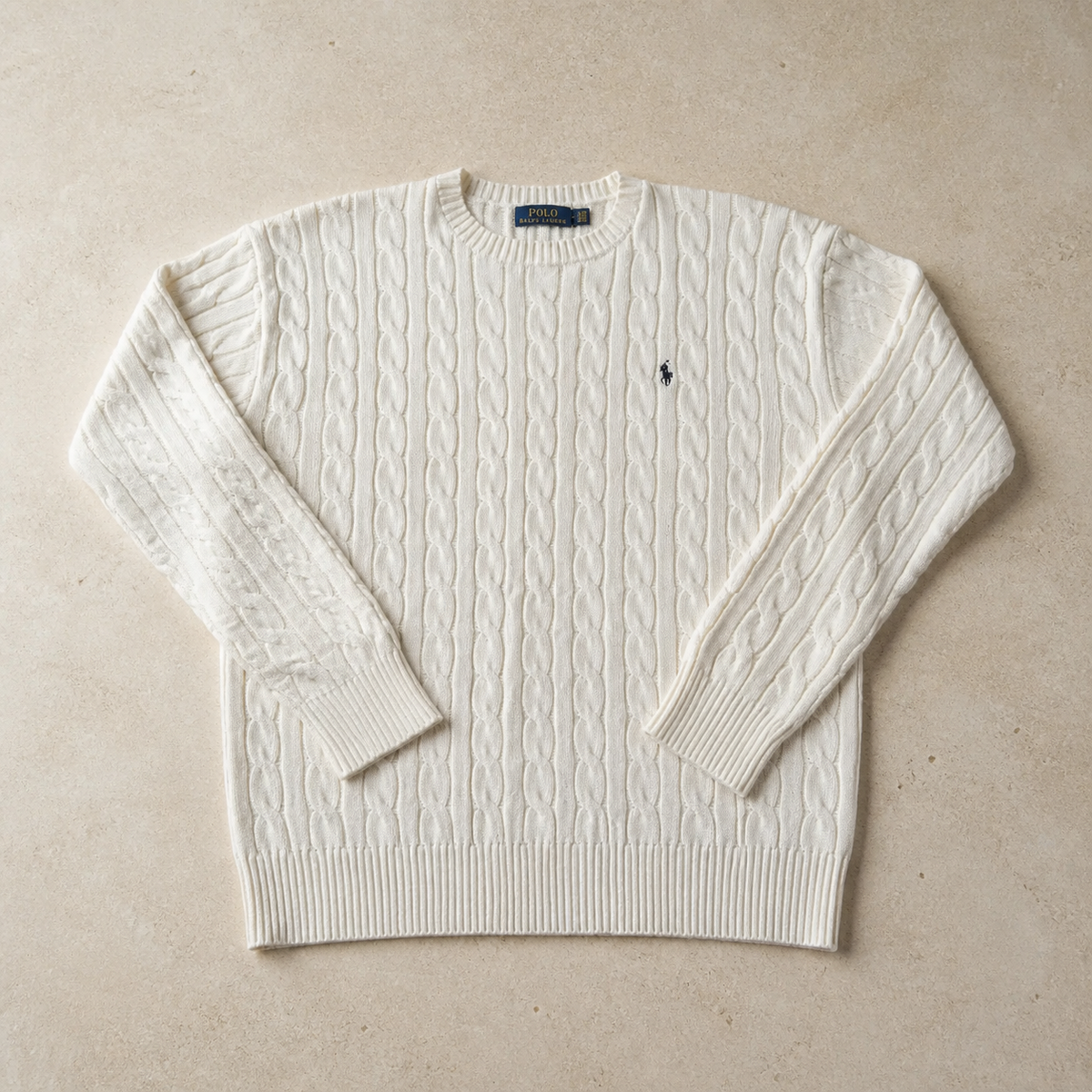 Polo Ralph Lauren Zopfmuster-Pullover – Weiß/Creme
