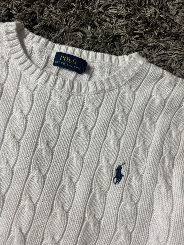 Polo Ralph Lauren Zopfmuster-Pullover – Weiß – S