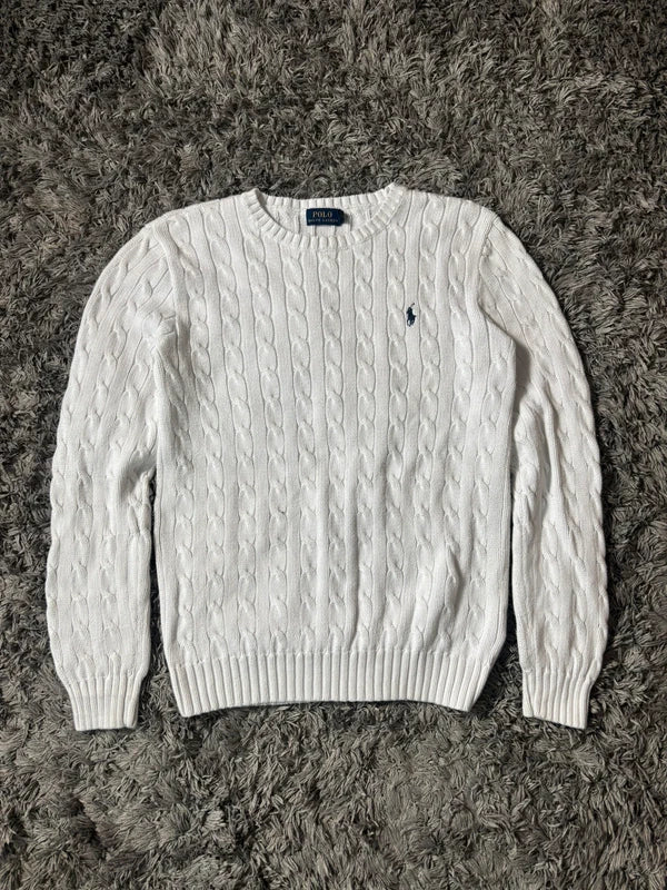 Polo Ralph Lauren Zopfmuster-Pullover – Weiß – S