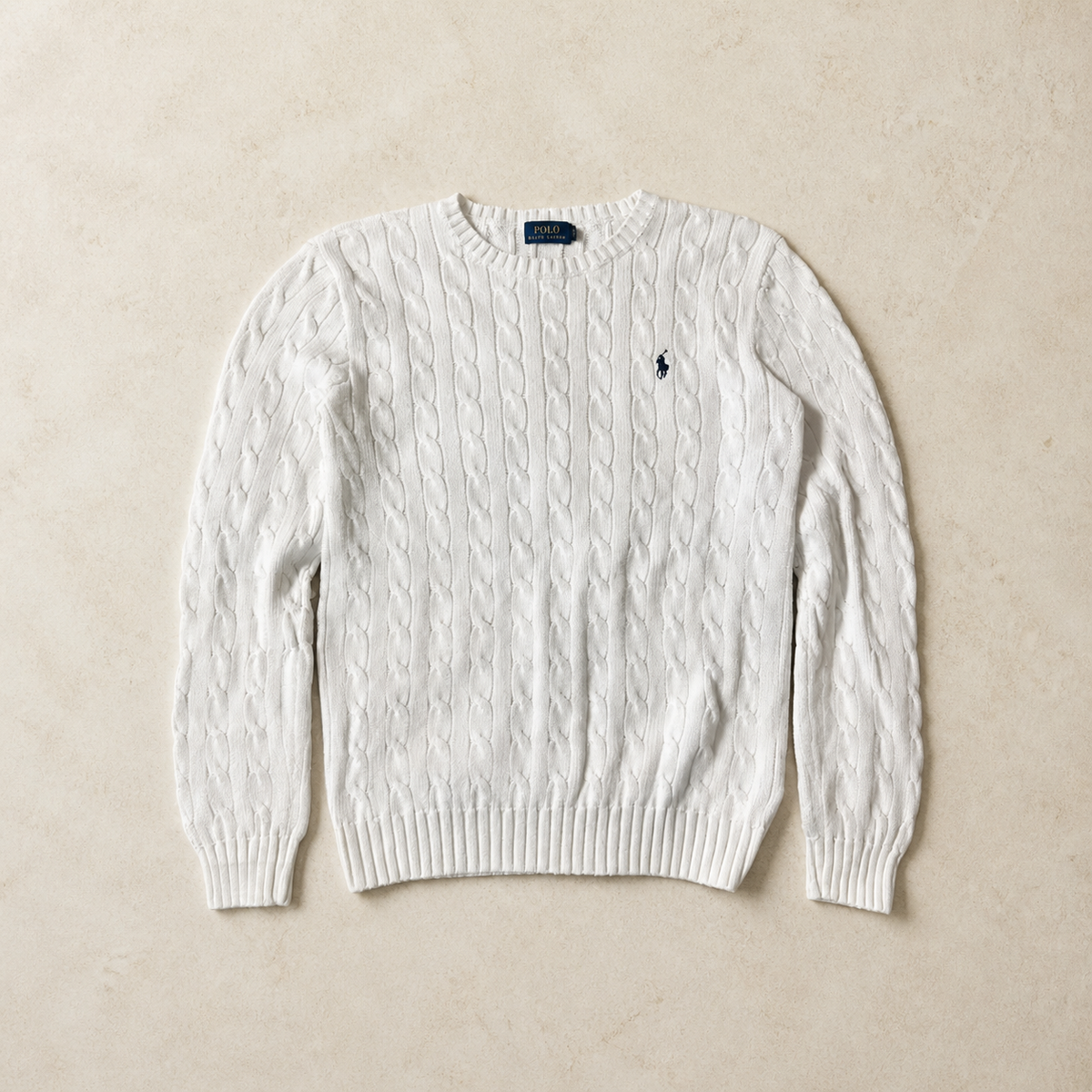 Polo Ralph Lauren Zopfmuster-Pullover – Weiß – S
