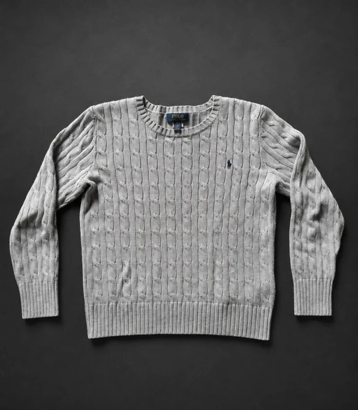 Polo Ralph Lauren Zopfmuster-Pullover – Grau – M – Originalansicht 6