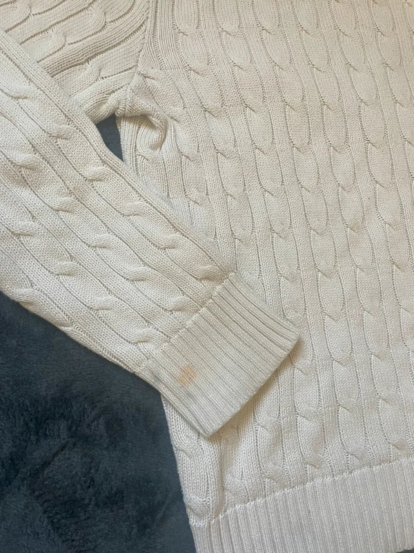 Polo Ralph Lauren Zopfmuster-Pullover – Creme – S – Fleck am Bündchen – Originalansicht 2