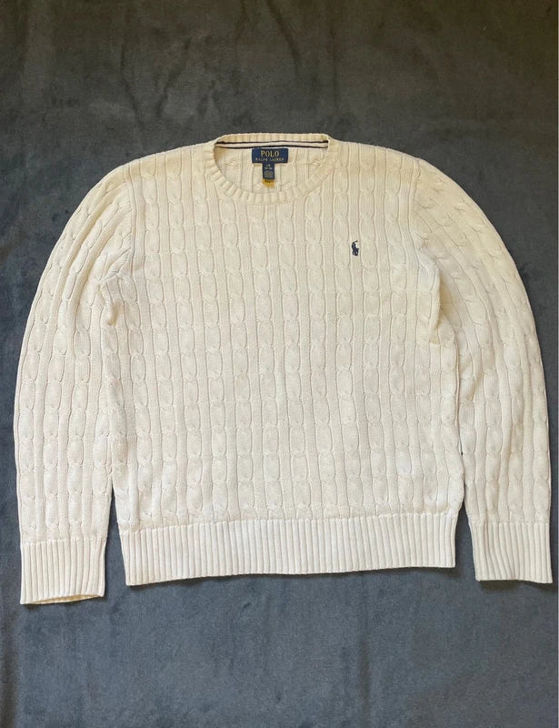 Polo Ralph Lauren Zopfmuster-Pullover – Creme – S – Fleck am Bündchen