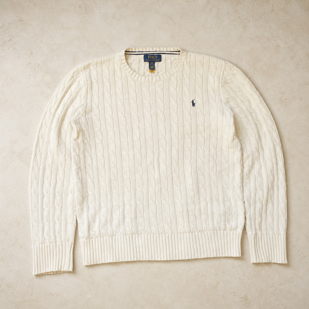 Polo Ralph Lauren Zopfmuster-Pullover – Creme – S – Fleck am Bündchen