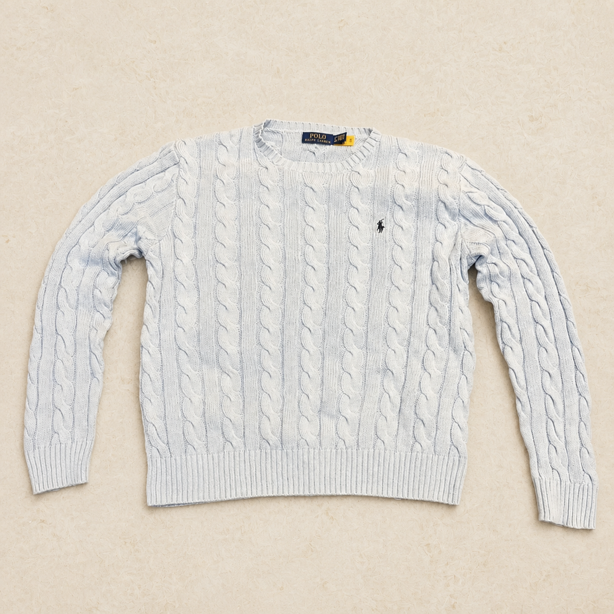Polo Ralph Lauren Zopfmuster-Pullover – Hellgrau/Creme – S