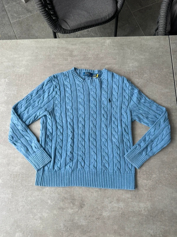 Polo Ralph Lauren Zopfmuster-Pullover – Blau – S – Originalansicht 3