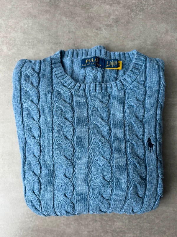 Polo Ralph Lauren Zopfmuster-Pullover – Blau – S – Originalansicht 6