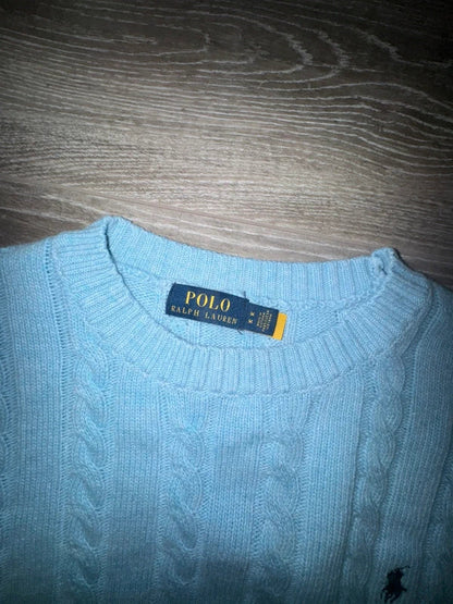Polo Ralph Lauren Zopfmuster-Pullover – Hellblau – M – Originalansicht 1