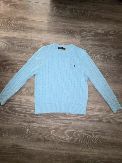 Polo Ralph Lauren Zopfmuster-Pullover – Hellblau – M – Originalansicht 2