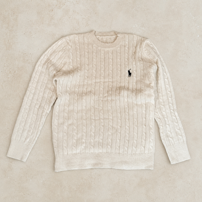 Polo Ralph Lauren Zopfmuster-Pullover – Beige/Creme – M