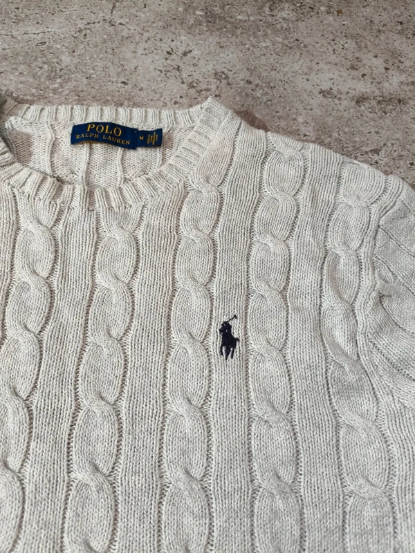 Polo Ralph Lauren Zopfmuster-Pullover – Hellgrau – M
