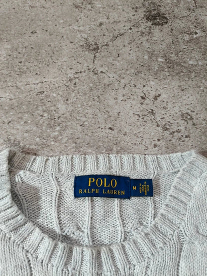 Polo Ralph Lauren Zopfmuster-Pullover – Hellgrau – M – Originalansicht 3