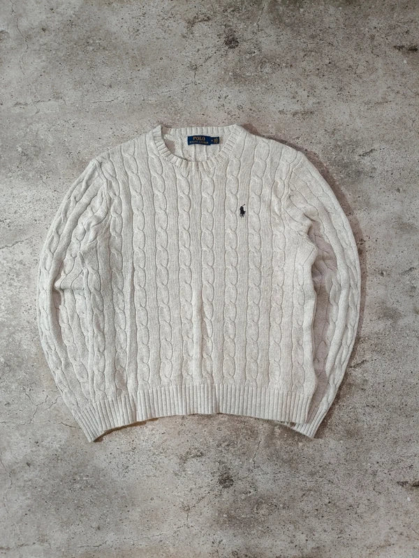 Polo Ralph Lauren Zopfmuster-Pullover – Hellgrau – M – Originalansicht 6